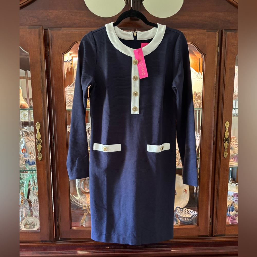 Lilly Pulitzer NWT Kennedy Navy White Shift Dress~M